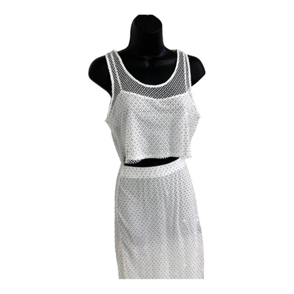 Sincerely Jules white sequin net mesh cropped tank top and skirt set size medium - Picture 8 of 17
